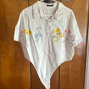 Crop button down with stomach tie